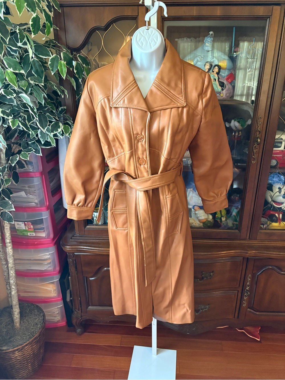Vintage 60s 70s Mod Maid Judy Grapes Brown Tan Faux Leather Trench Women’s 11/12